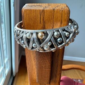 Brighton Grateful Heart silver & faux pearl hinged cuff bracelet